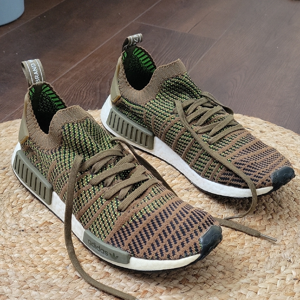 Adidas Olive and Neon Knit Shoes BOOST